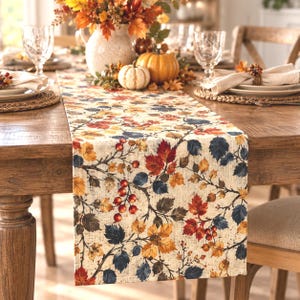 Botanical Fall Table Runner/Autumn Leaves Table Runner, Rustic Fall dining decor, Thanksgiving decor.