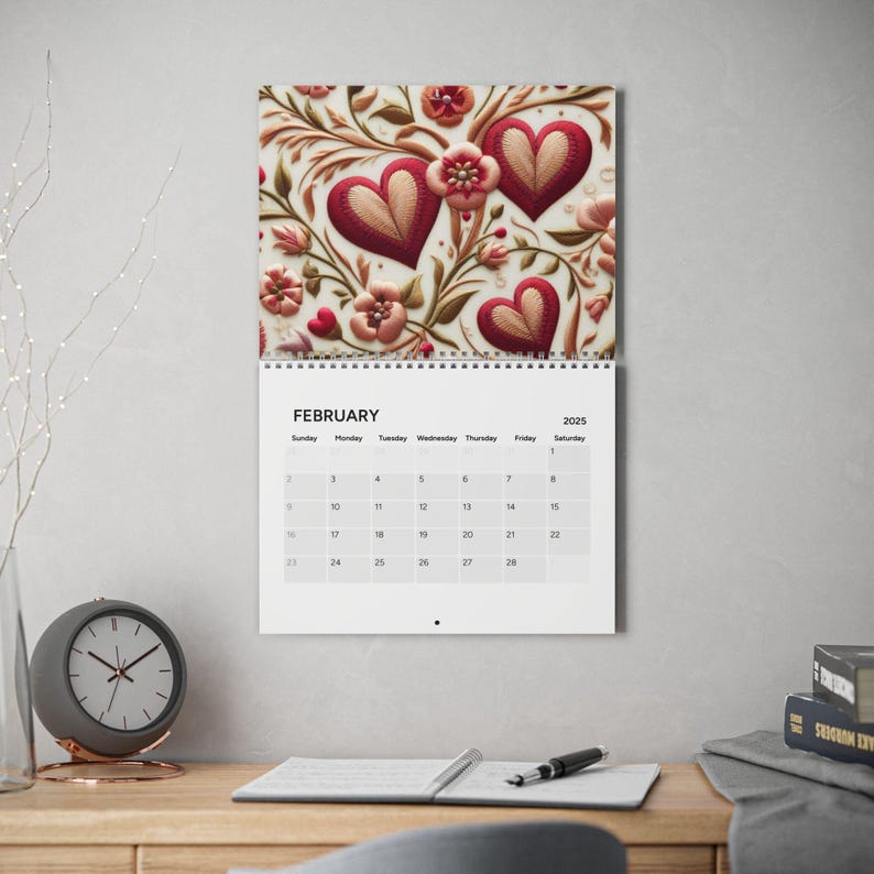 2025 Wall Calendar, Embroidery Pattern Calendar, Wall Calendar