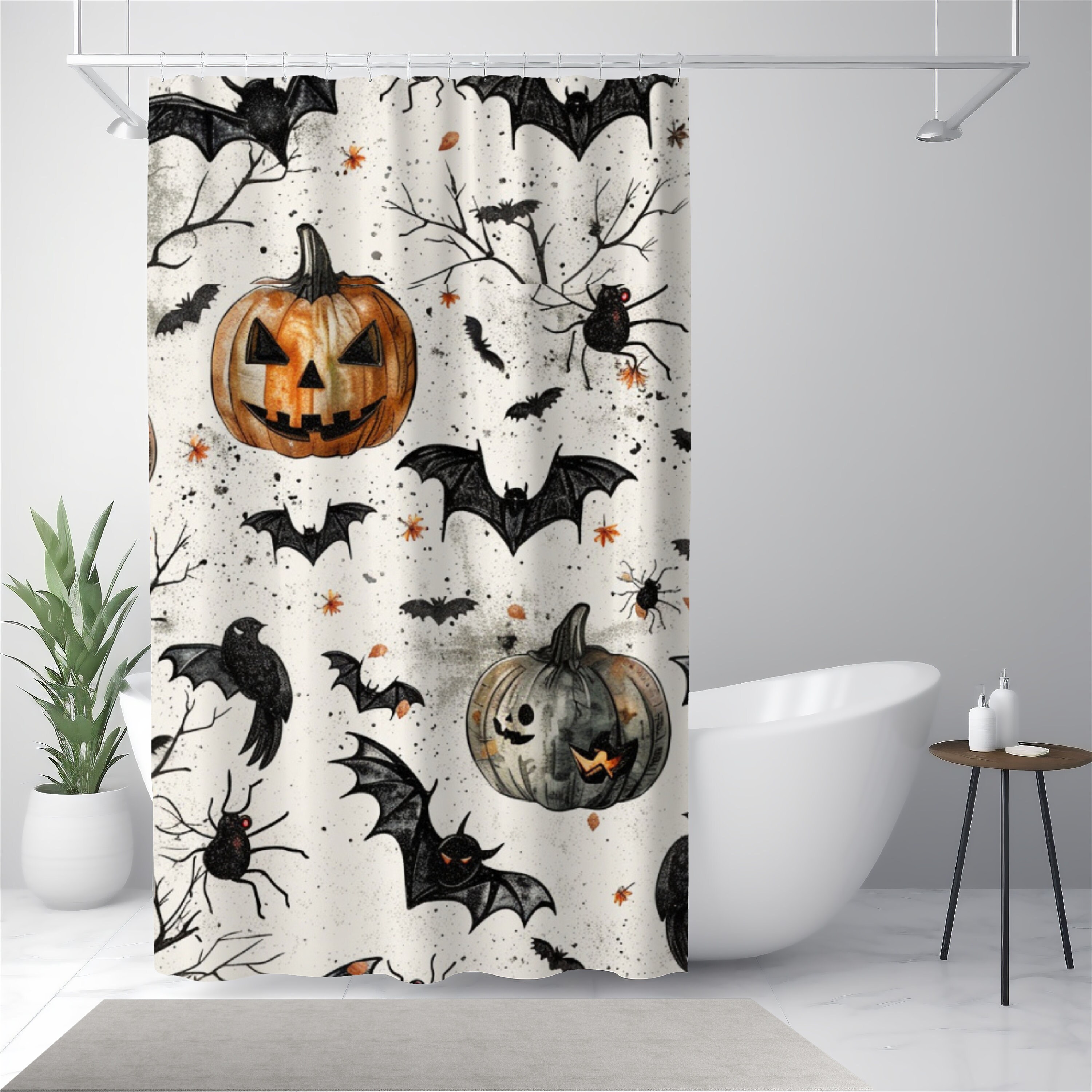 Halloween Shower Curtain/bats and Pumpkins/halloween Decor/halloween