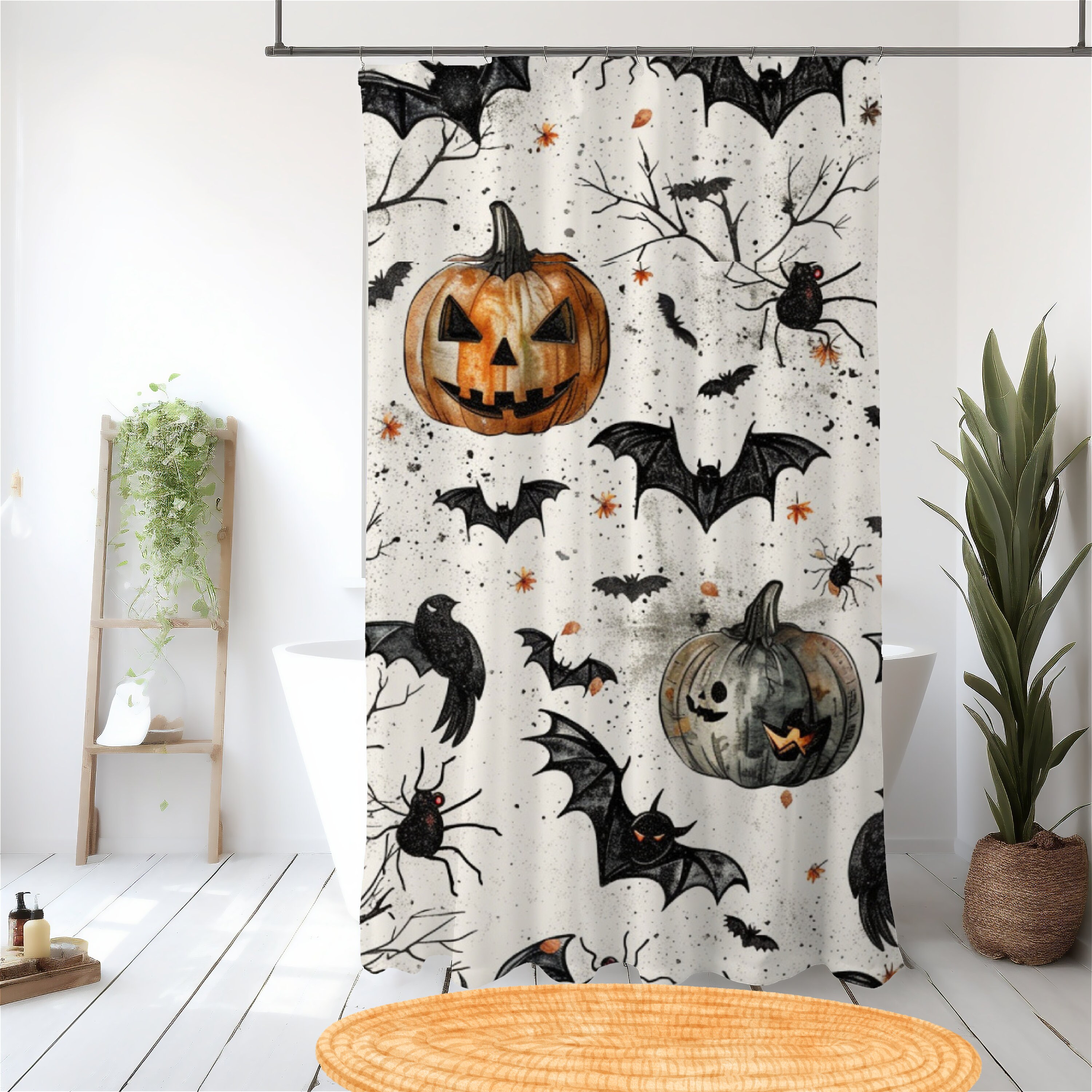 Halloween Shower Curtain/bats and Pumpkins/halloween Decor/halloween