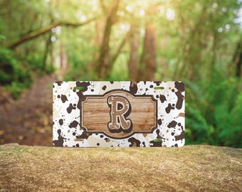 Placa de matrícula personalizada con estampado de vaca: placa rústica para coche estilo western