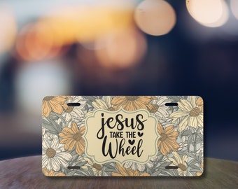 Placa de aluminio con diseño floral "Jesús al volante"