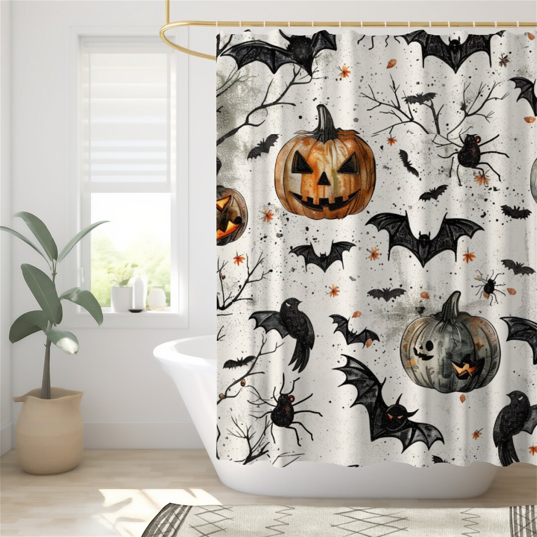 Halloween Shower Curtain/bats and Pumpkins/halloween Decor/halloween