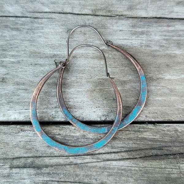 Copper Hoops With Blue Patina