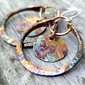 Copper Earrings • Flame Painted Copper Jewelry • Hammered Copper