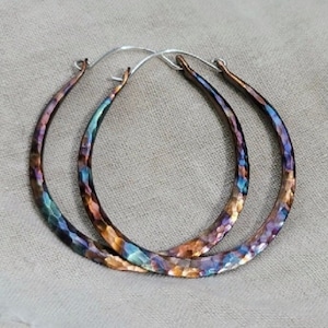 Colorful Copper Earrings • Hoop Earrings • Flame Painted Jewelry • Boho Hoops • Hammered Copper • Artisan Jewelry • Statement Jewelry