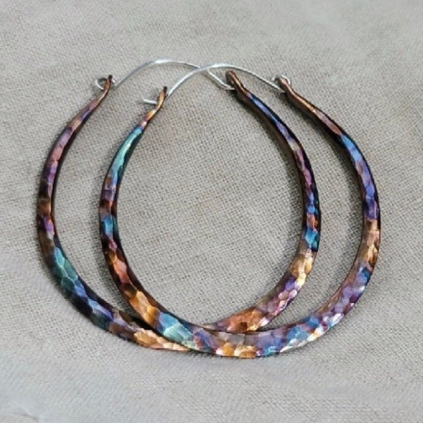 Colorful Copper Earrings • Hoop Earrings • Flame Painted Earrings