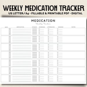 Medicatie invulbare afdrukbare en digitale trackergrafiekpagina's - Medicatielogboek - Dagelijkse medicatietracker - Medicatiegrafiek - Medicijntracker