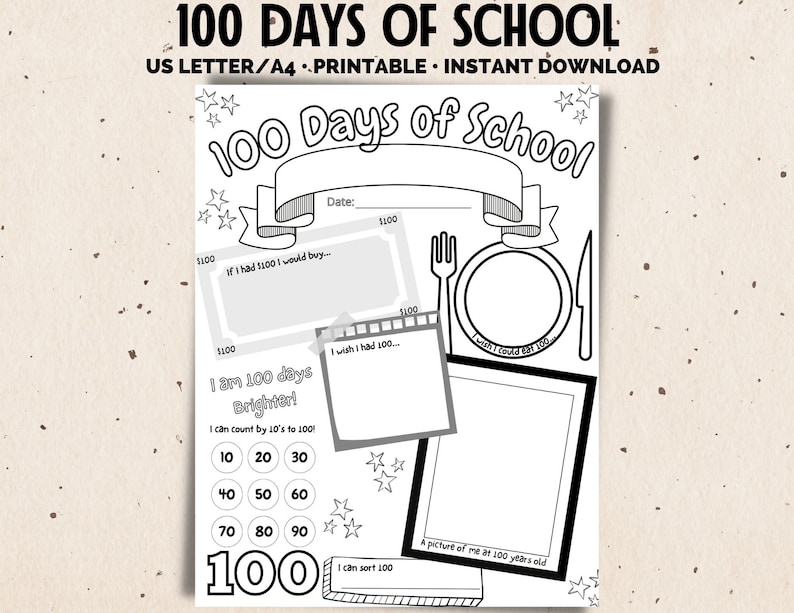 100 Days of School Printable - 100 Days of School - 100th Day of School Activity Worksheet ...