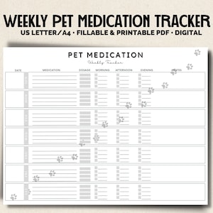 Pet Medication Fillable Printable & Digital Tracker Chart Pages - Pet Medication Log - Medication Tracker - Pet Planner - Organizer