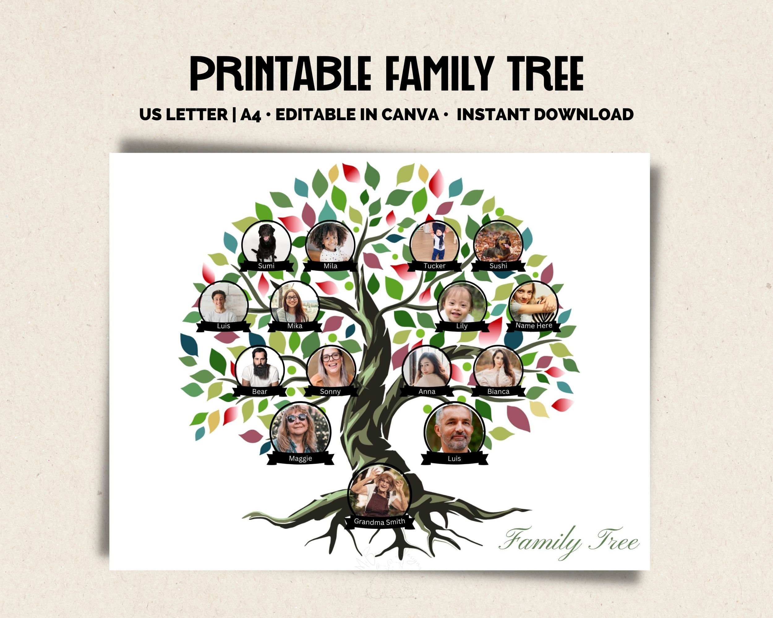Family Tree Template Printable Family Tree Chart Editable Etsy Family Tree Template Printable Family Tree Chart Editable Etsy