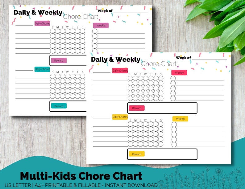 Multiple Kids Fillable and Printable Chore Charts - Etsy