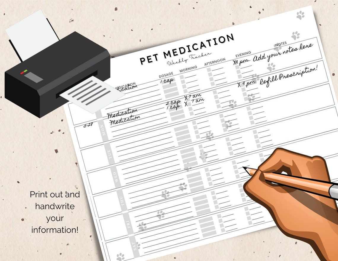 Pet Medication Fillable Printable &amp; Digital Tracker Chart Pages Pet ...