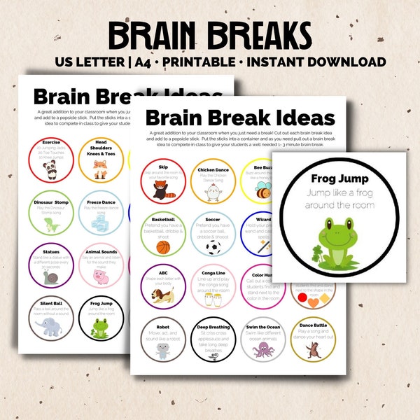 Brain Break - Brain Breaks - Movement Break - Brain Break activities for the Classroom or Homeschool - Brain Games - Brain Break Cards