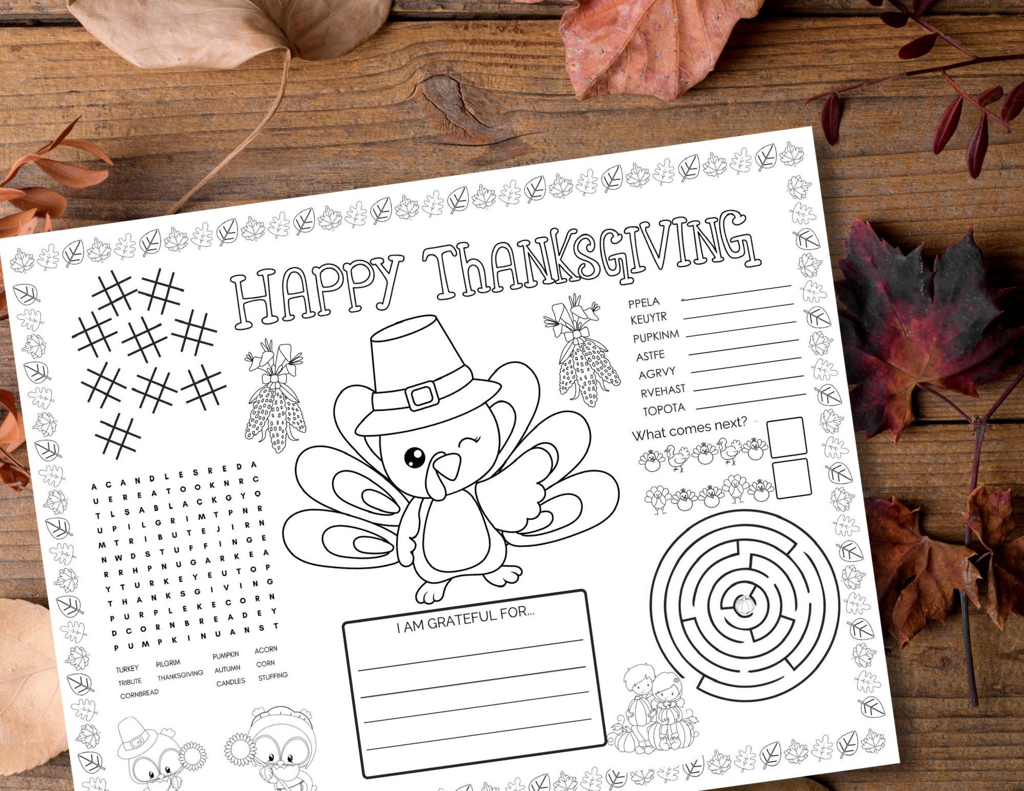 Fall Placemat Kids Placemat Thanksgiving Kids Coloring Placemat