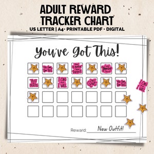 Beloningsgrafiek voor volwassenen - Beloningsgrafiek van 4 weken - Stickergrafiek - Routinegrafiek - Workout Tracker - Digitale gewoontetracker PDF