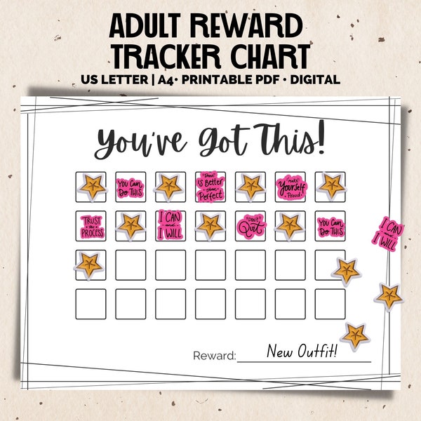 Adult Rewards Chart -4 week Reward Chart - Sticker Chart - Routine Chart - Workout Tracker - Digital Habit Tracker PDF