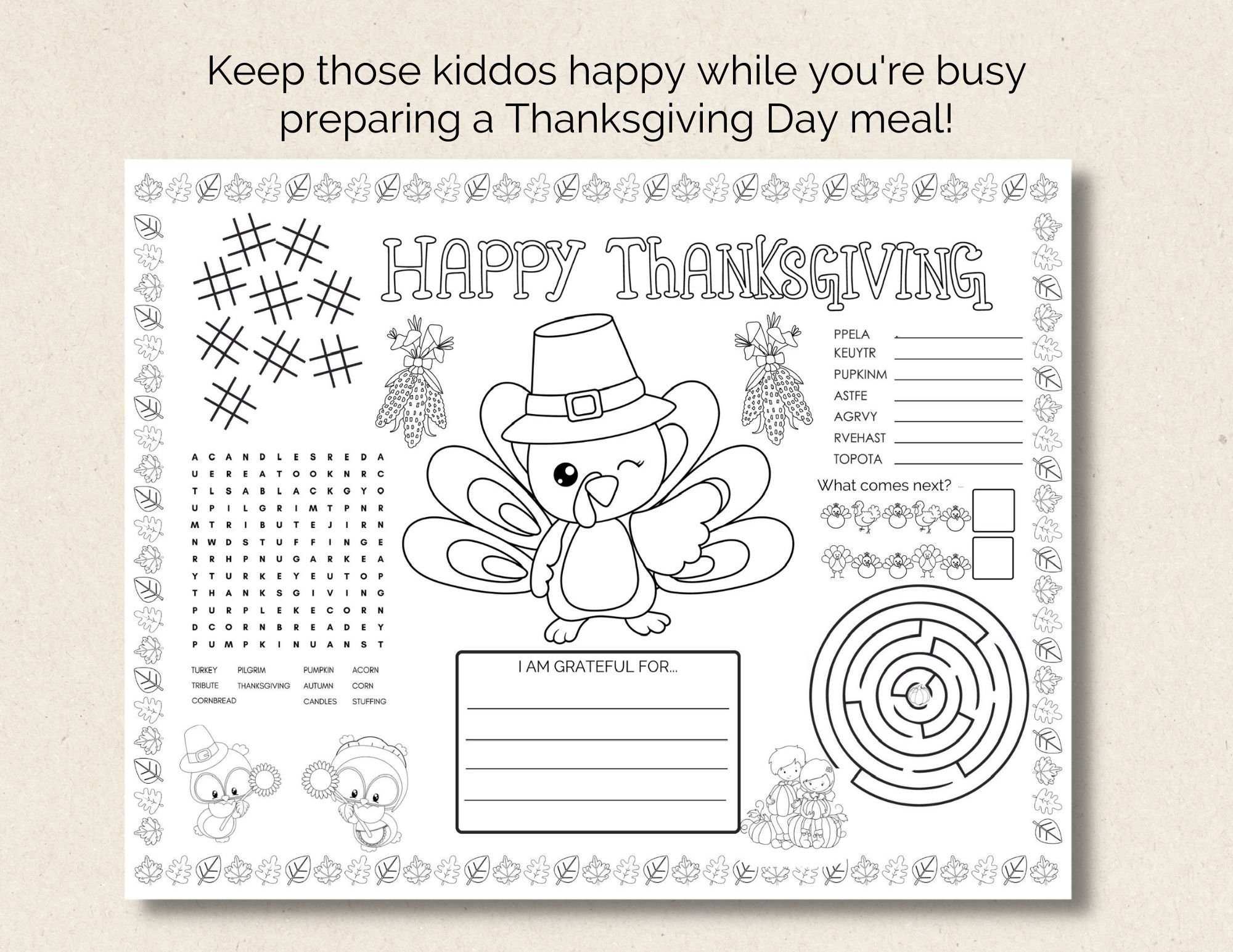 Fall Placemat Kids Placemat Thanksgiving Kids Coloring Placemat