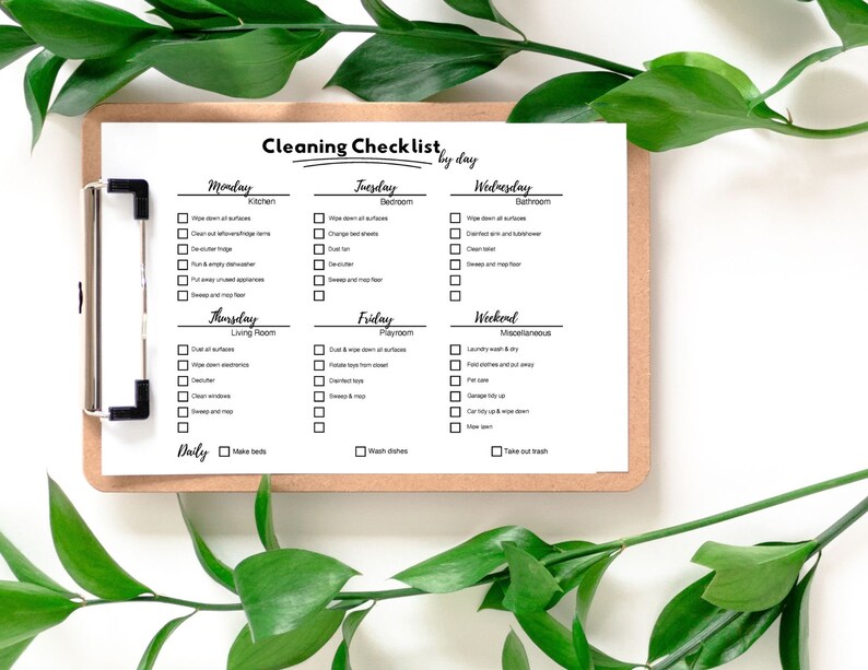 Minimalist Cleaning Checklist: Weekly Schedule, Fillable PDF (digital ...
