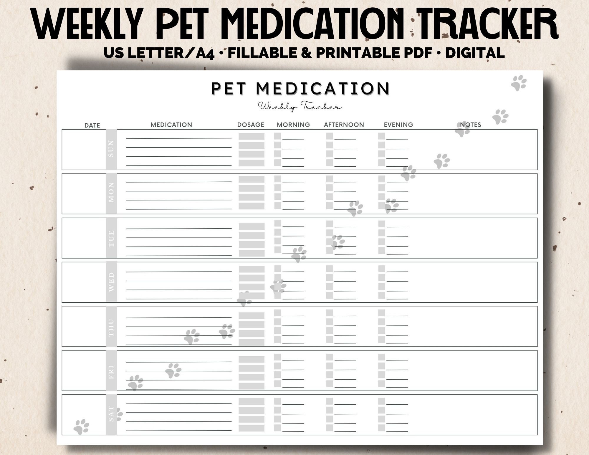 Pet Medication Fillable Printable & Digital Tracker Chart Etsy Australia