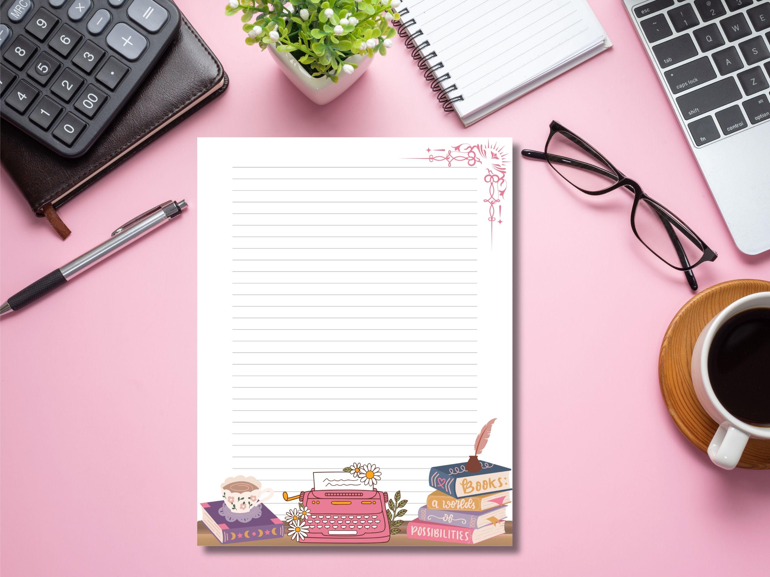 Bookish Printable Stationery 8.5x11 Printable, Instant, Digital Lined ...