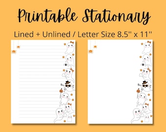 Halloween Printable Stationery Cute Ghost 8.5x11 Printable Paper, Instant Download, Writing Paper, Note Paper for Letters