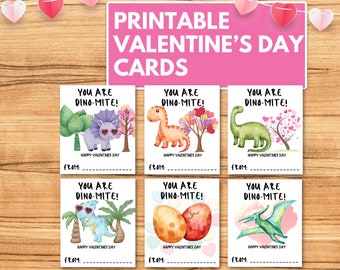 Printable Dinosaur Valentine's Day Cards, Classroom Valentine's Day Cards for Kids, Valentine's Day Gift Tags, Instant Download