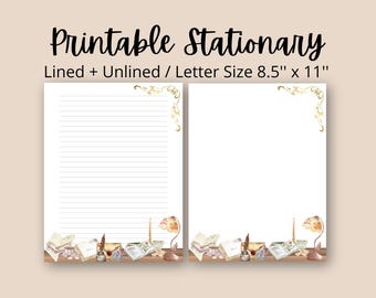 Bookish Printable Stationery Vintage Romance 8.5x11 Printable, Instant, Digital Lined Paper, Writing Paper, Note Paper, Book Theme, 003