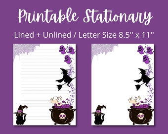 Cancelleria stampabile di Halloween Carta stampabile 8,5x11, Download istantaneo, Calderone delle streghe, Carta da lettere, Carta per appunti per lettere