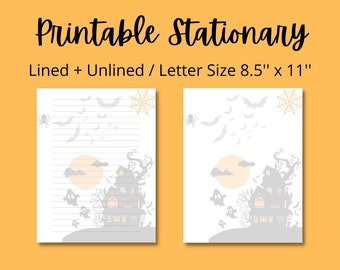 Halloween Printable Stationery 8.5x11 Printable Paper, Instant Download, Haunted House, Writing Paper, Note Paper for Letters