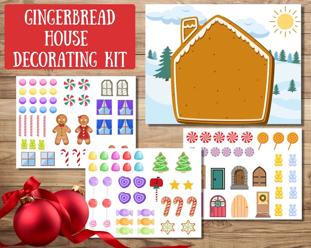 Gingerbread House Decorating Kit, Printable Gingerbread, Christmas