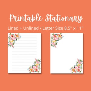 Mixed Flowers Printable Stationery 8.5x11 Printable Paper, Instant Download, Digital Lined Paper, Writing Paper, Note Paper for Letters