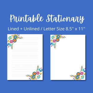 Bright Flowers Printable Stationery 8.5x11 Digital Printable Paper, Instant Download, Lined Paper, Writing Paper, Note Paper for Letters
