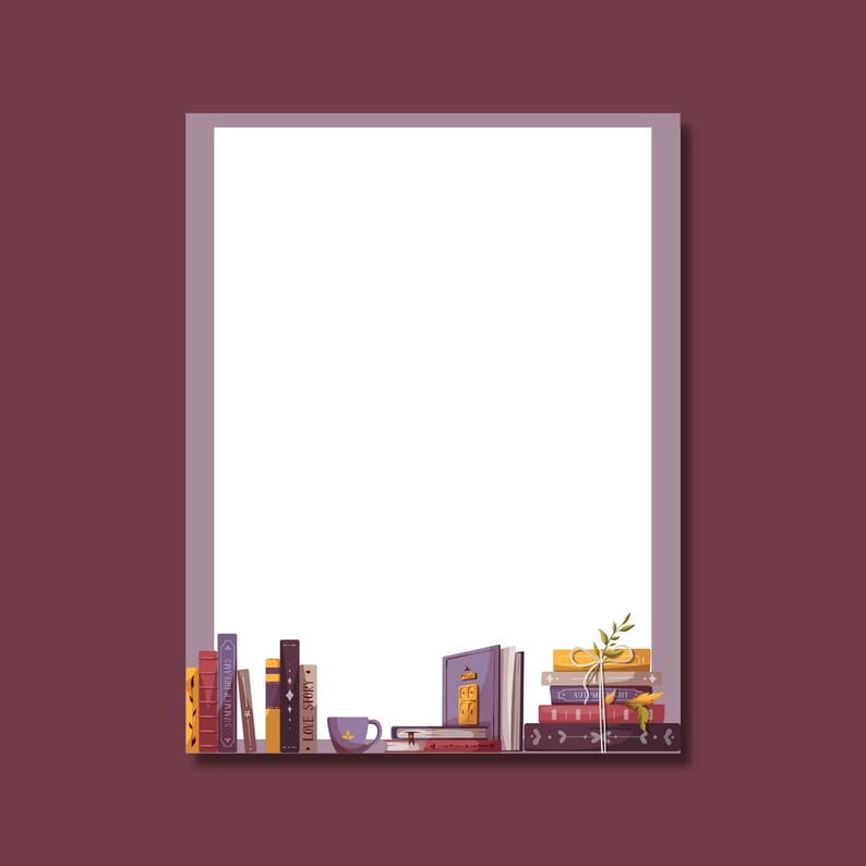 Bookish Stationery 8.5x11 Printable Paper, Instant Download, Digital ...