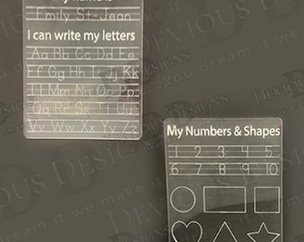 Combo - Alphabet and Numbers & Shapes Acrylic Tracing Boards / Dry Erase Board / Learning Aid / Home School / Laser Engraved