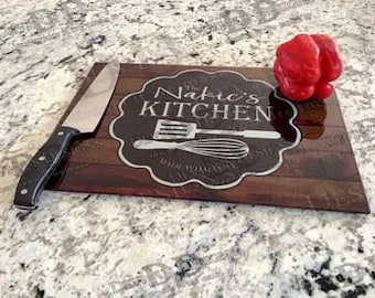 Glass Charcuterie Cutting Board - The Family Name- Kitchen, Housewarming, Wedding, Hostess, Engagement, Christmas Gift, Kitchen Decor