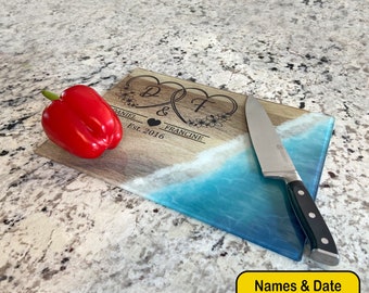 Tempered Glass Cutting Board - Ocean with First Names | Decor | Christmas