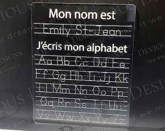 Combo "J'écris mon alphabet" and "Mes chiffres et formes" Acrylic French Tracing Boards / Dry Erase Board / Learning Aid / Home School