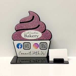 Cupcake verbinde dich mit uns! QR Code Schild / Business Social Media Schild / Beschilderung für Märkte, Büro, Hochzeiten, Veranstaltungen / QR Code