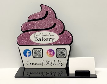 Cupcake Connect With Us! QR Code Sign / Business Social Media Sign / Signage for Markets, Office, Weddings, Events / QR Code