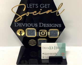 Let's Get Social Plaque / Custom Business Social Media Sign / Signage for Markets, Office, Weddings, Events, Let's Connect / QR Code