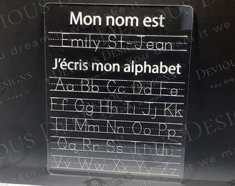 J'écris mon alphabet - Acrylic French Tracing Board / Letter Dry Erase Board / Learning Aid / Home School / Laser Engraved
