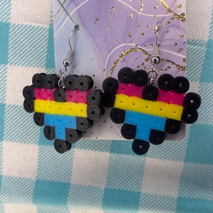 Pansexual Pride Pixel Heart Earrings 0w0 cute kawaii earrings, Decora fairy Kei jewelry
