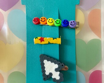 Computer Nostalgia Hair Clip Set! cute kawaii bow, Decora hair clips