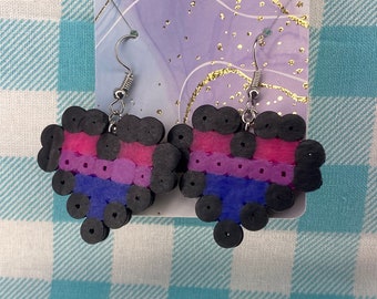 Bisexual Pride Pixel Heart Earrings 0w0 cute kawaii earrings, Decora fairy Kei jewelry