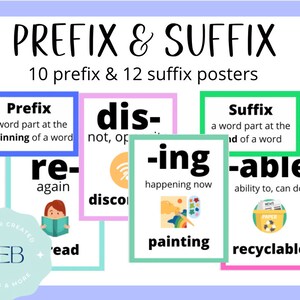 24 Rainbow Prefix & Suffix Posters for the classroom