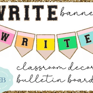 WRITE Rainbow Glitter Pencil Banner