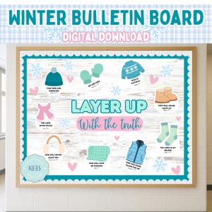 Christian Bulletin Board | Winter Blue Biblical Promises | Elementary Classroom Decor | Printable Digital Download