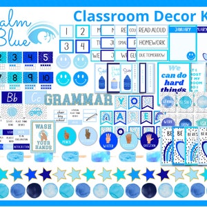 Editable Calm Blue Classroom Decoration Kit