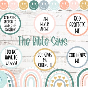 Biblical Affirmation Boho Rainbow Bulletin Board Kit
